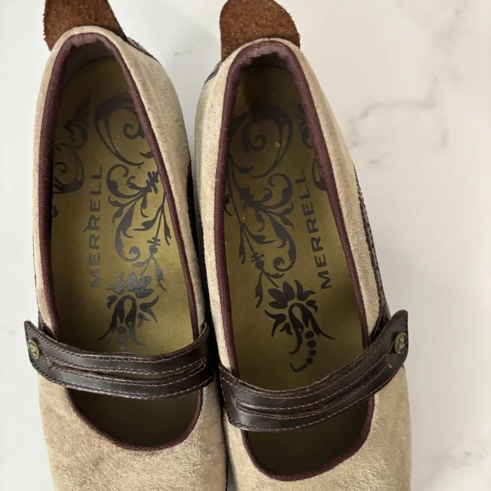 Merrell Women Plaza Bandeau Dark Taupe Suede Leather Mary Jane Shoes Size 8